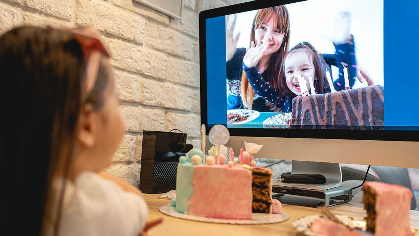 young girl having a virtual birthday party