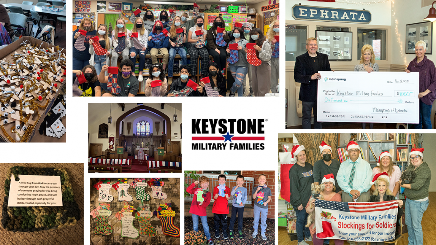 collage of donations for stockings for soldiers