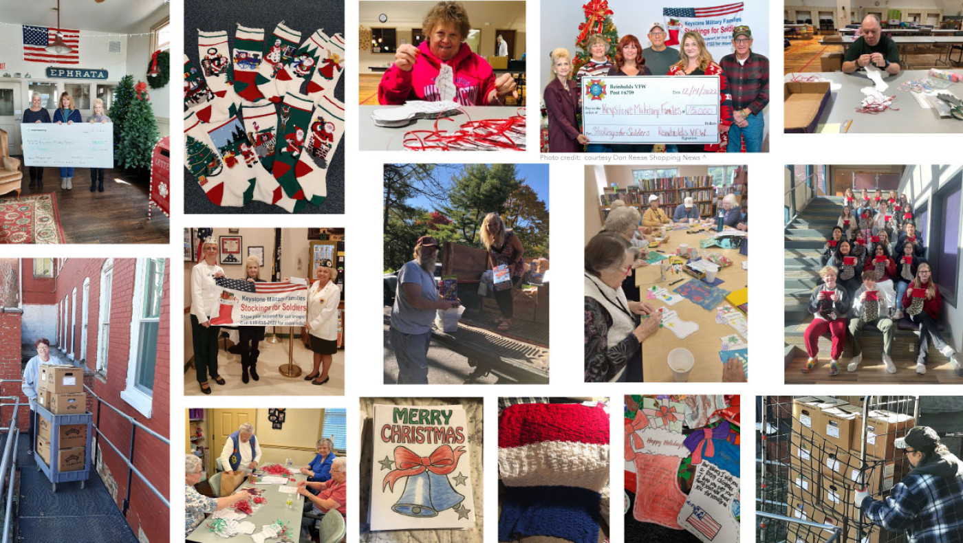 collage of donations for stockings for soldiers