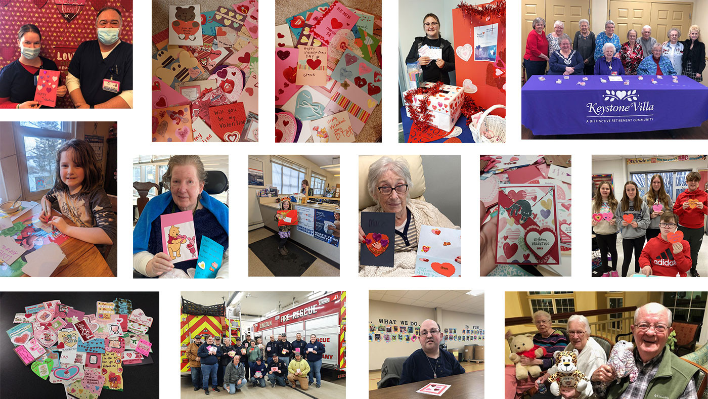 collage of people receiving valentines day cards