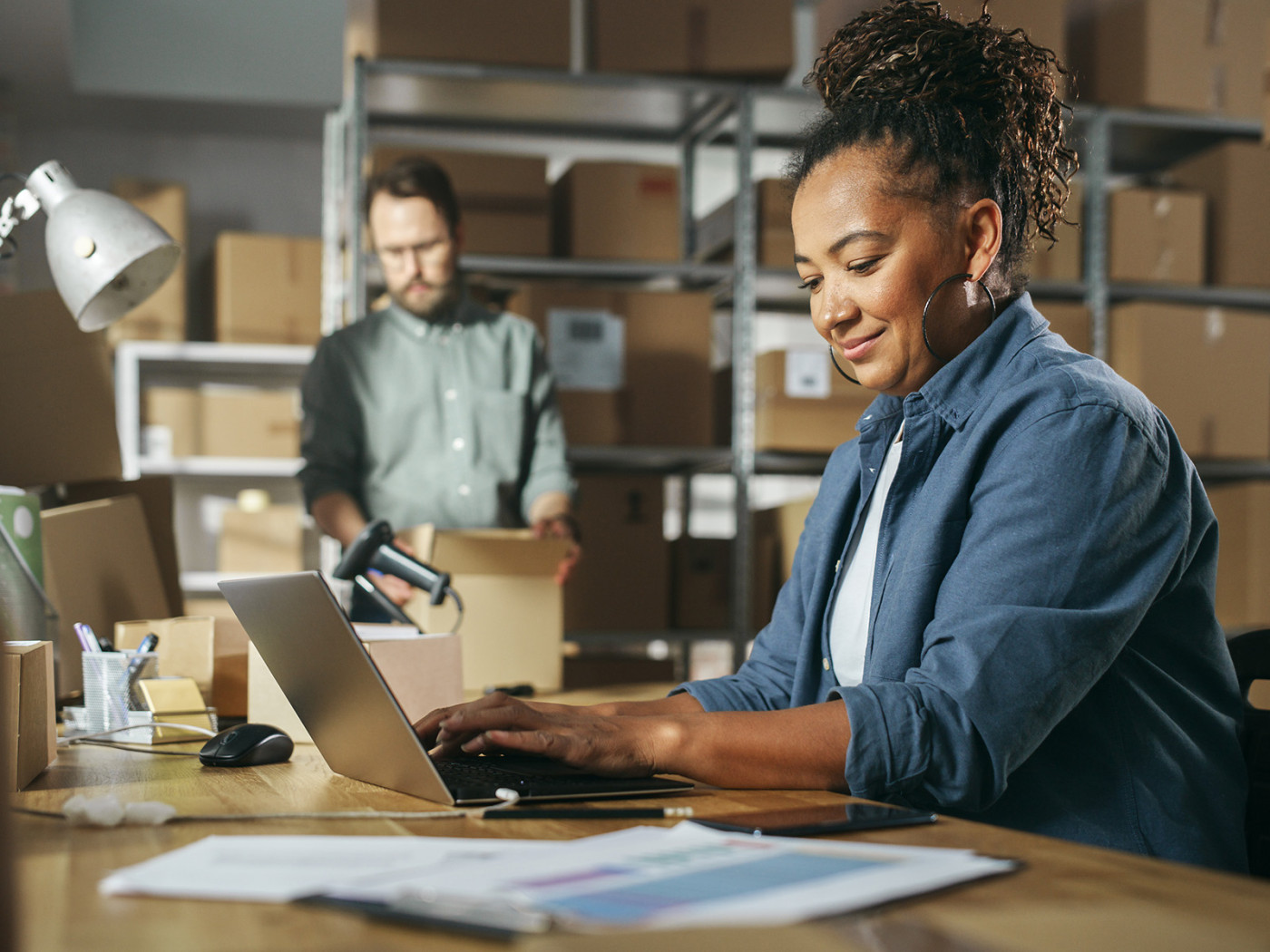 Woman working on laptop