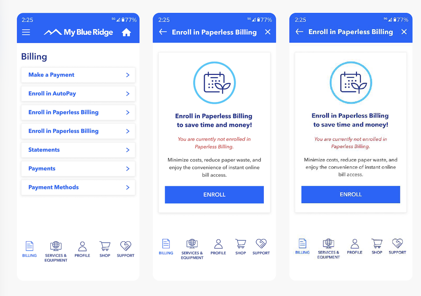 Paperless billing and autopay screen in the MBR app